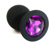 Чёрная силиконовая анальная пробка с темно-фиолетовым кристаллом - 7 см. - 0