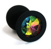 Чёрная силиконовая анальная пробка с радужным кристаллом - 7 см. - 0