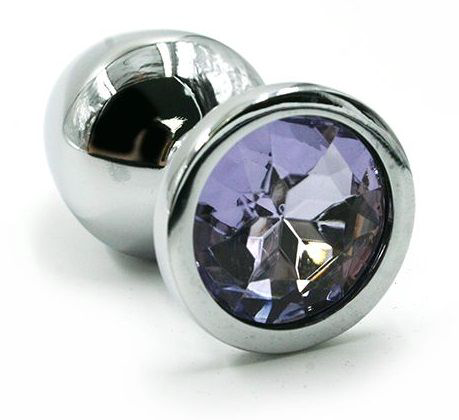 Серебристая алюминиевая анальная пробка с светло-фиолетовым кристаллом - 7 см. - 0
