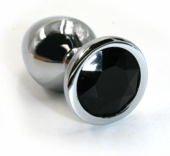 Серебристая алюминиевая анальная пробка с чёрным кристаллом - 6 см. - 0