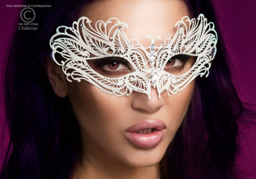 Изысканная белая карнавальная маска Chilirose - 0