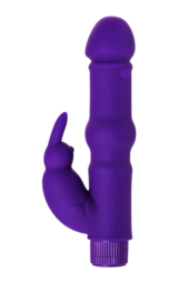 Фиолетовый вибратор с утолщением посередине и клиторальным зайчиком - 18 см. - 2