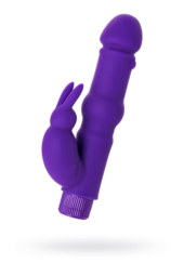 Фиолетовый вибратор с утолщением посередине и клиторальным зайчиком - 18 см. - 1