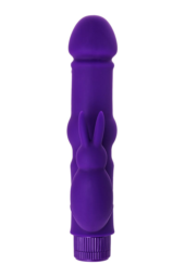 Фиолетовый вибратор с утолщением посередине и клиторальным зайчиком - 18 см. - 3
