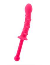 Розовый анальный фаллоимитатор с длинной рукоятью - 0