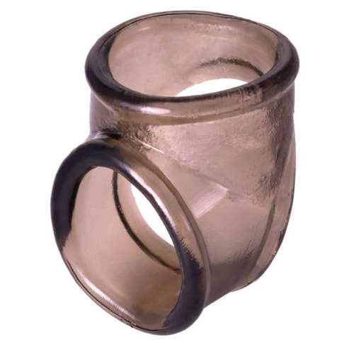 Дымчатое эрекционное кольцо с фиксацией мошонки - 0