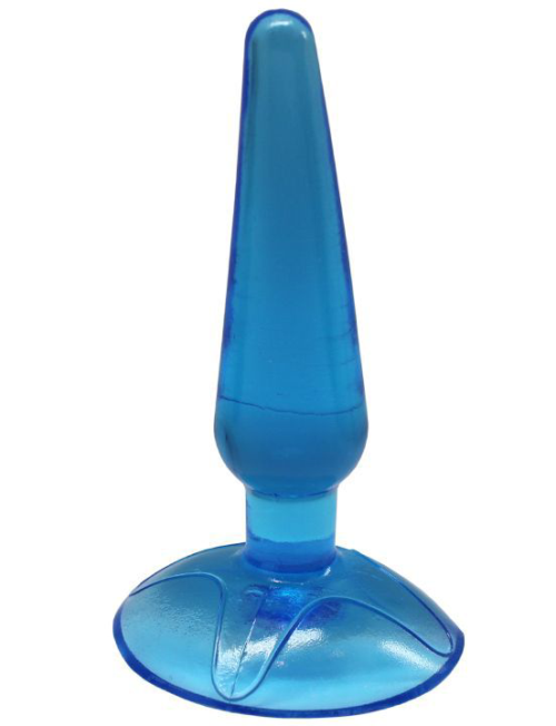 Голубая анальная пробка Butt Plug на присоске - 11 см. - 0