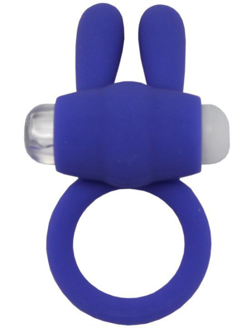Синее эрекционное кольцо «Зайчик» с мини-вибратором - 1
