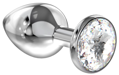 Большая серебристая анальная пробка Diamond Clear Sparkle Large с прозрачным кристаллом - 8 см. - 0