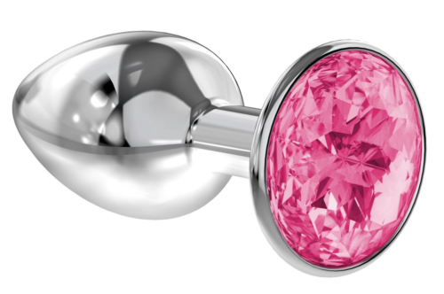 Малая серебристая анальная пробка Diamond Pink Sparkle Small с розовым кристаллом - 7 см. - 0