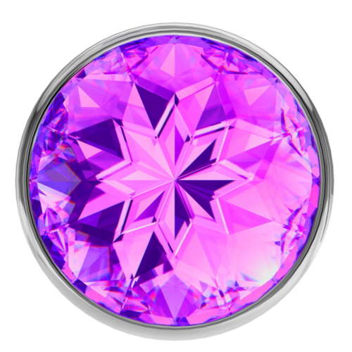Большая серебристая анальная пробка Diamond Purple Sparkle Large с фиолетовым кристаллом - 8 см. - 2