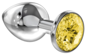 Малая серебристая анальная пробка Diamond Yellow Sparkle Small с жёлтым кристаллом - 7 см. - 0