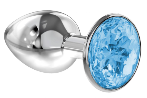 Малая серебристая анальная пробка Diamond Light blue Sparkle Small с голубым кристаллом - 7 см. - 0