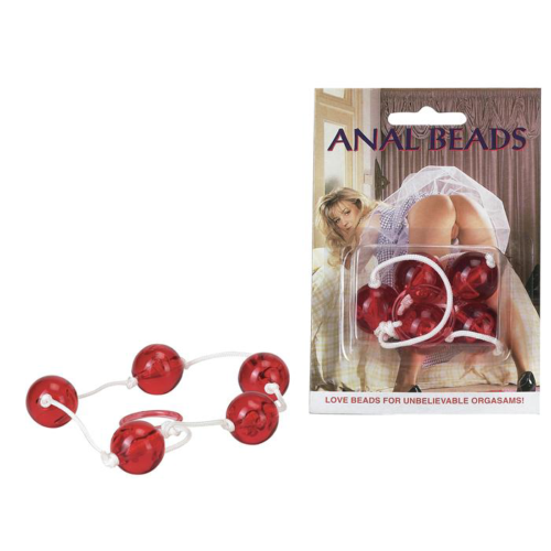 Красная анальная цепочка с пятью звеньями Anal Beads - 0