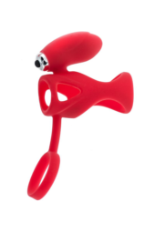 Красная насадка на пенис с клиторальным стимулятором - 1