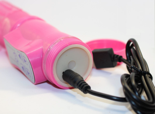 Перезаряжаемый розовый вибратор с ротацией - 22,5 см. - 1