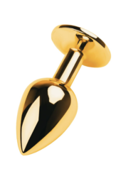 Золотистая анальная втулка со стразом чёрного цвета - 9,5 см. - 2