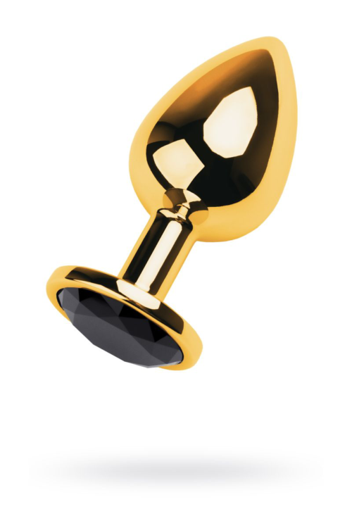 Золотистая анальная втулка со стразом чёрного цвета - 9,5 см. - 0
