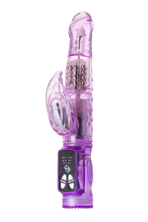Фиолетовый вибратор High-Tech fantasy с клиторальным лепестком - 21 см. - 0