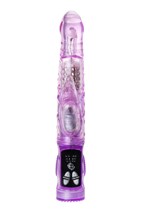 Фиолетовый вибратор High-Tech fantasy с клиторальным лепестком - 21 см. - 2