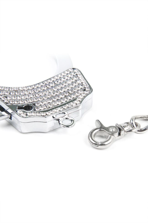 Серебристые наручники Romfun из металла со стразами - 4