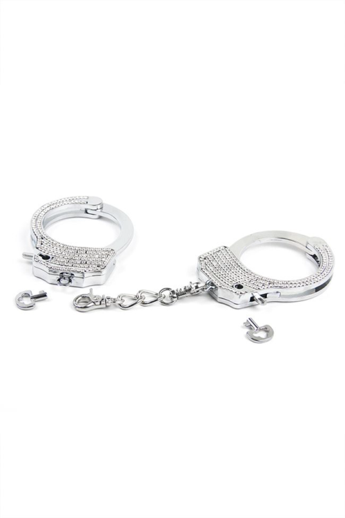 Серебристые наручники Romfun из металла со стразами - 2