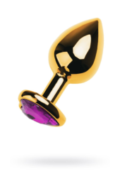 Золотистый анальный плаг с фиолетовым кристаллом-сердцем - 8 см. - 0