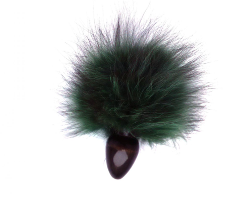 Чёрная анальная пробка с зелёным заячьим хвостом - 0