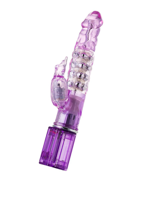 Фиолетовый хай-тек вибратор High-Tech fantasy с бусинами и отростком - 27,2 см. - 1