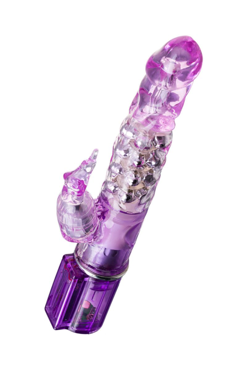 Фиолетовый хай-тек вибратор High-Tech fantasy с бусинами и отростком - 27,2 см. - 5
