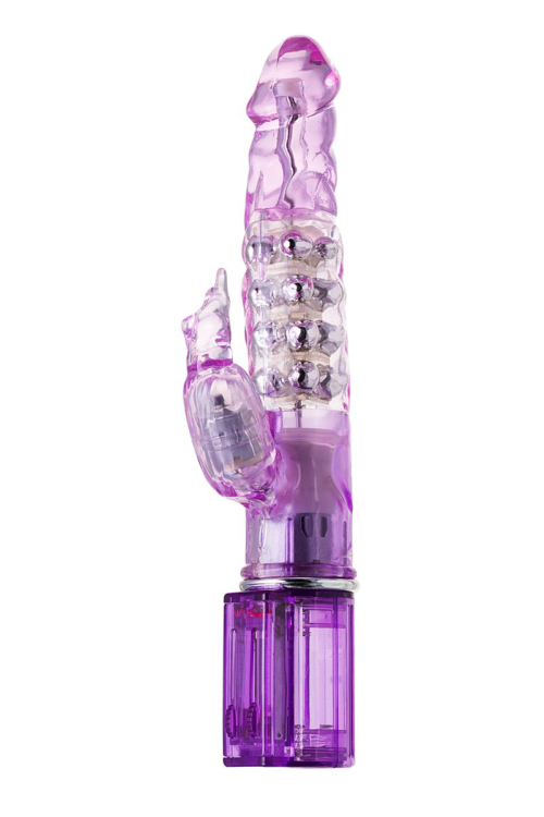 Фиолетовый хай-тек вибратор High-Tech fantasy с бусинами и отростком - 27,2 см. - 0