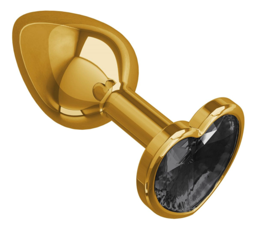 Золотистая анальная втулка с чёрным кристаллом-сердцем - 7 см. - 0
