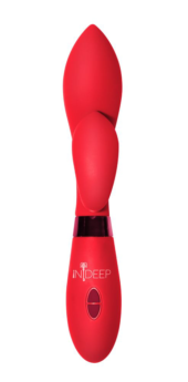 Красный вибратор Gina с клиторальным отростком - 20 см. - 2