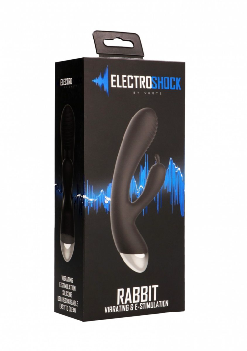 Чёрный вибратор E-Stimulation Rabbit Vibrator с электростимуляцией - 19 см. - 2