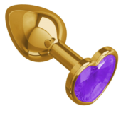 Золотистая анальная втулка с фиолетовым кристаллом-сердцем - 7 см. - 0