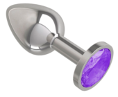 Серебристая анальная втулка с фиолетовым кристаллом - 7 см. - 0