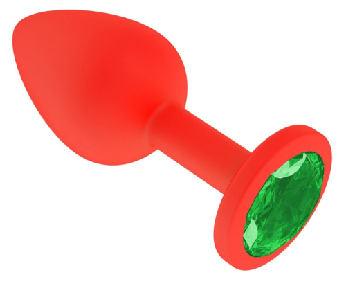 Красная анальная втулка с зеленым кристаллом - 7,3 см. - 0