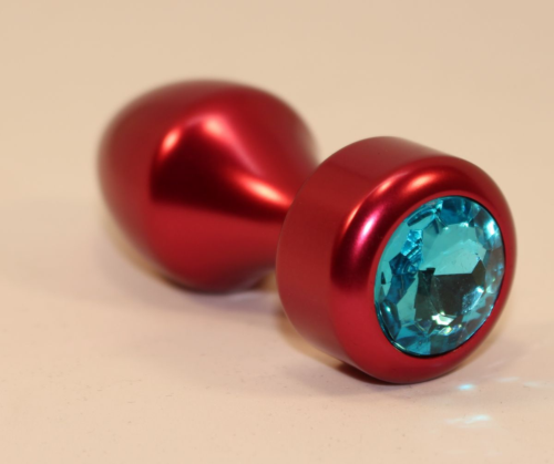 Красная анальная пробка с голубым кристаллом - 7,8 см. - 0
