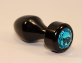 Чёрная анальная пробка с голубым кристаллом - 7,8 см. - 0