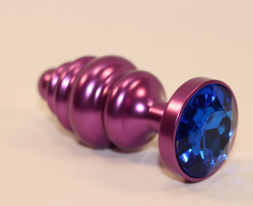 Фиолетовая рифленая пробка с синим кристаллом - 7,3 см. - 1