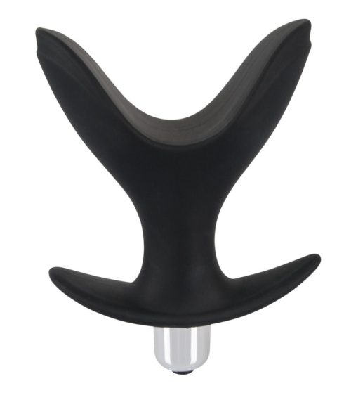 Чёрная анальная V-образная пробка Black Velvets Vibrating Anchor Plug с вибрацией - 10,3 см. - 0
