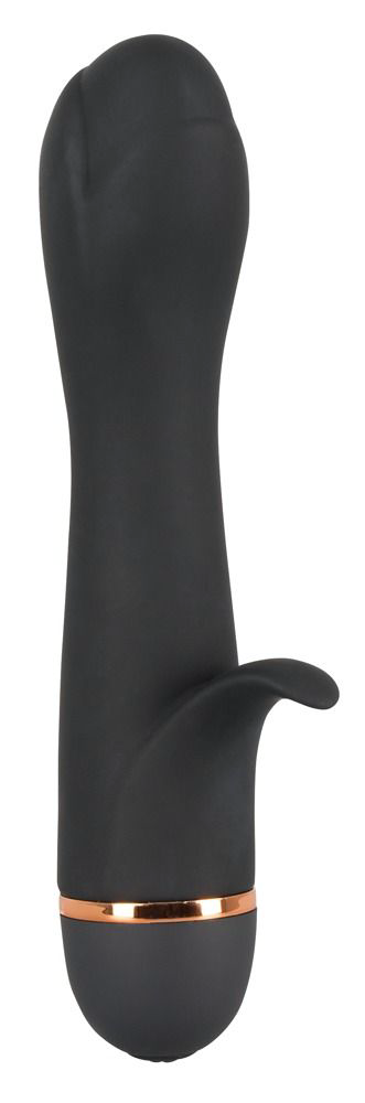 Чёрный вибратор-тюльпан Bendy Tulip с клиторальным лепестком - 16,4 см. - 0