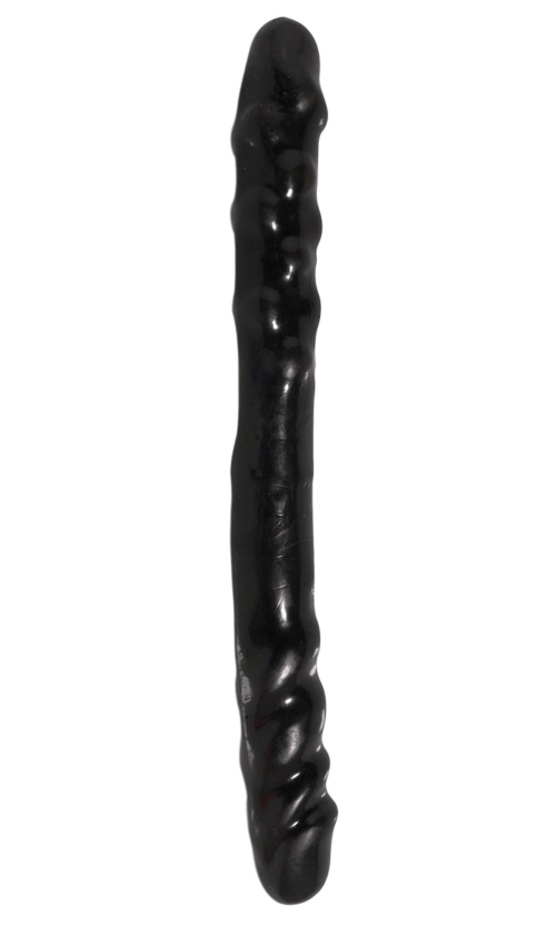 Двойной чёрный фаллоимитатор BASIX - 38,5 см. - 0
