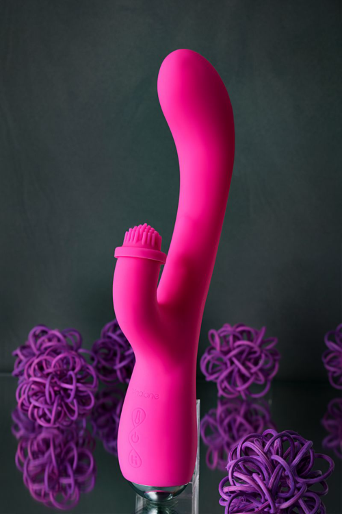 Розовый силиконовый вибратор Idol с клиторальным стимулятором - 22,4 см. - 15