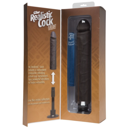 Коричневый вибратор The Realistic Cock ULTRASKYN Without Balls Vibrating 12” - 33,5 см. - 2