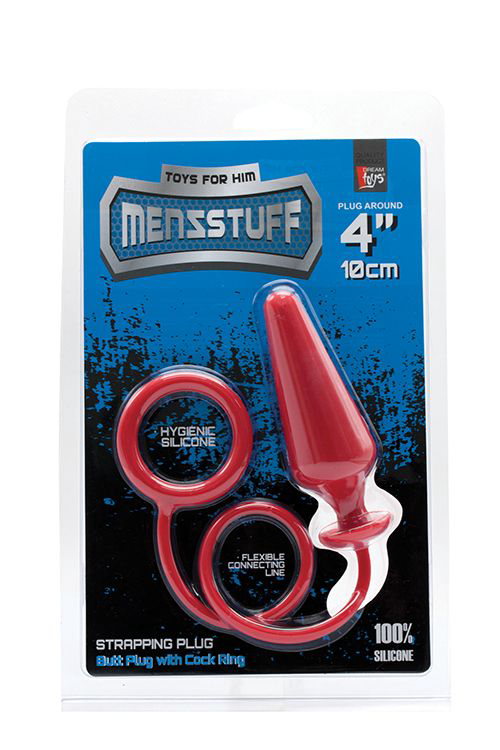 Красное эрекционное кольцо с анальной пробкой MENZSTUFF 4INCH SINGLE RING ANAL PLUG - 1