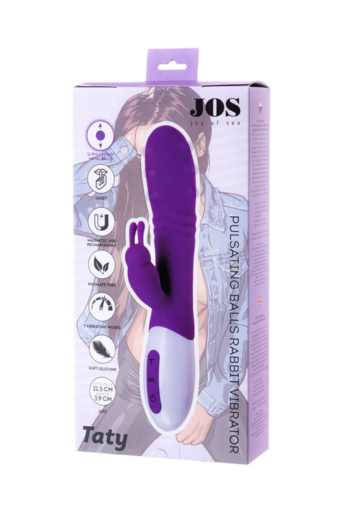 Фиолетовый вибратор JOS TATY с пульсирующими шариками - 21,5 см. - 5