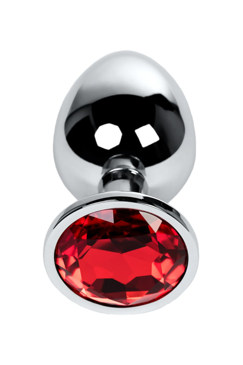 Серебристая анальная втулка Metal с рубиновым кристаллом - 9,5 см. - 1