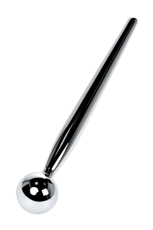 Серебристый уретральный плаг с ограничителем-шариком Metal - 9,5 см. - 1