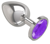 Серебристая большая анальная пробка с фиолетовым кристаллом - 9,5 см. - 0